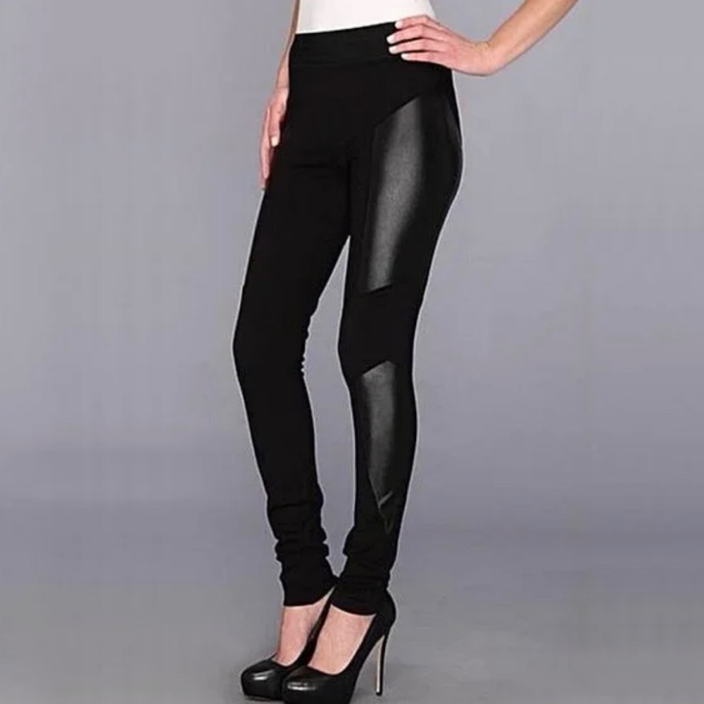 BCBG Maxazria faux leather panel leggings in size S